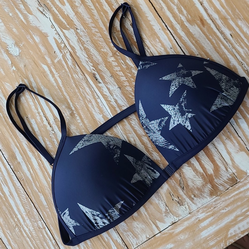 New Aerie AE blue stars pushup bikini top xl